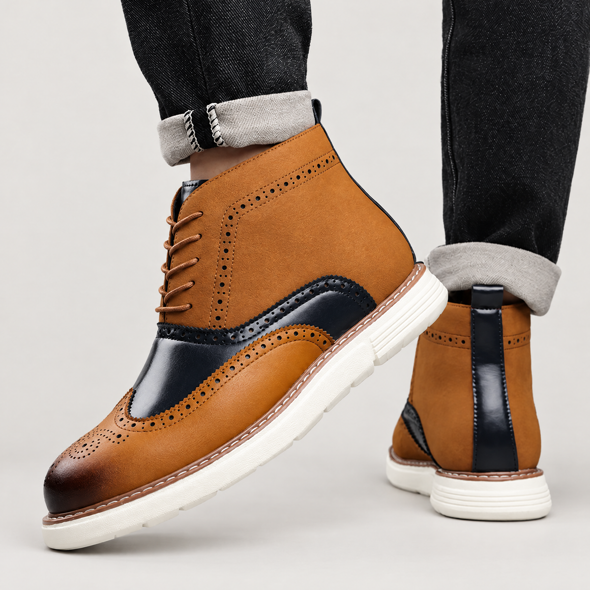 Men's wingtip brogue high-top boots
