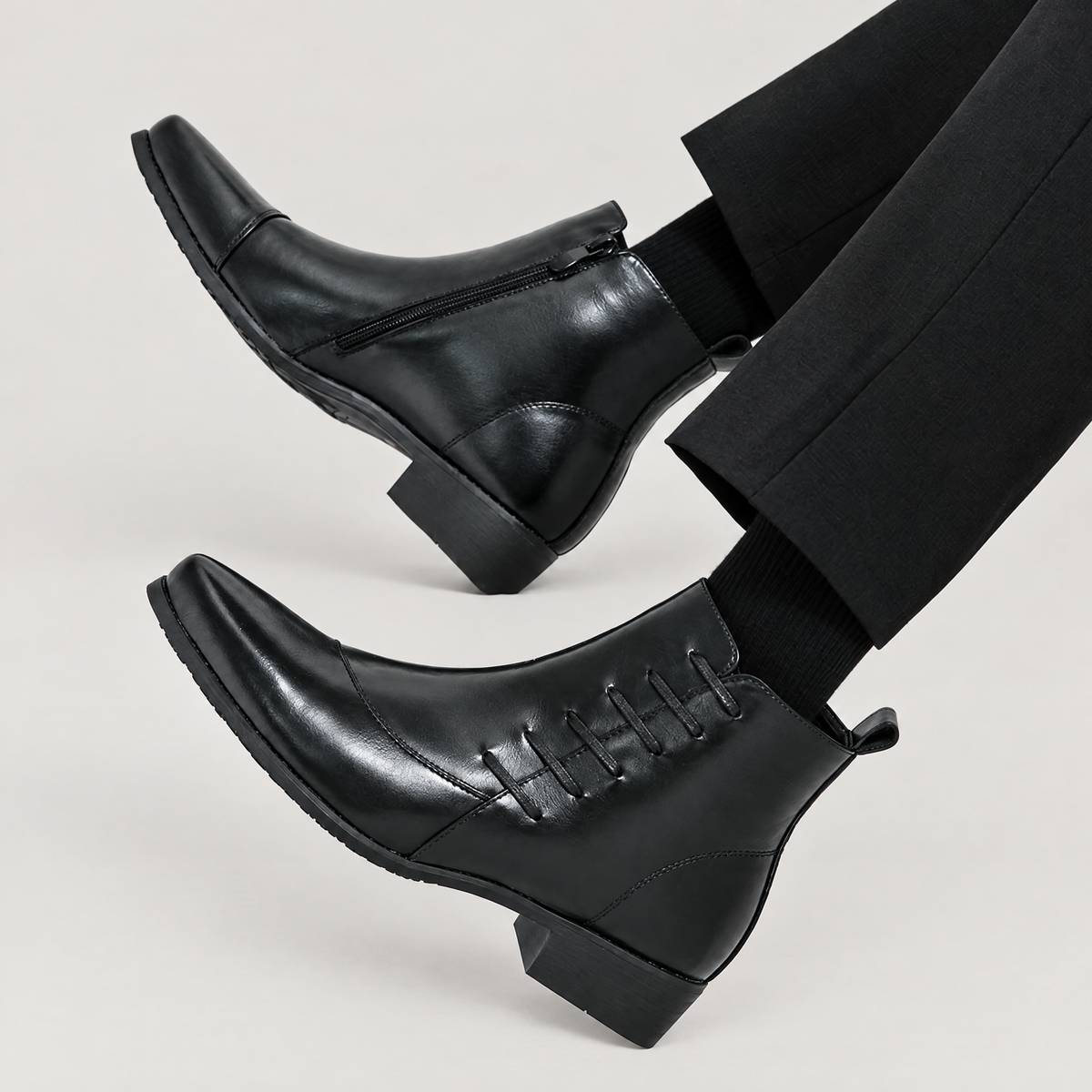 Men's pointed toe patent dress boots