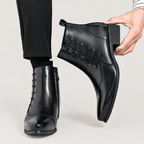 Men's pointed toe patent dress boots