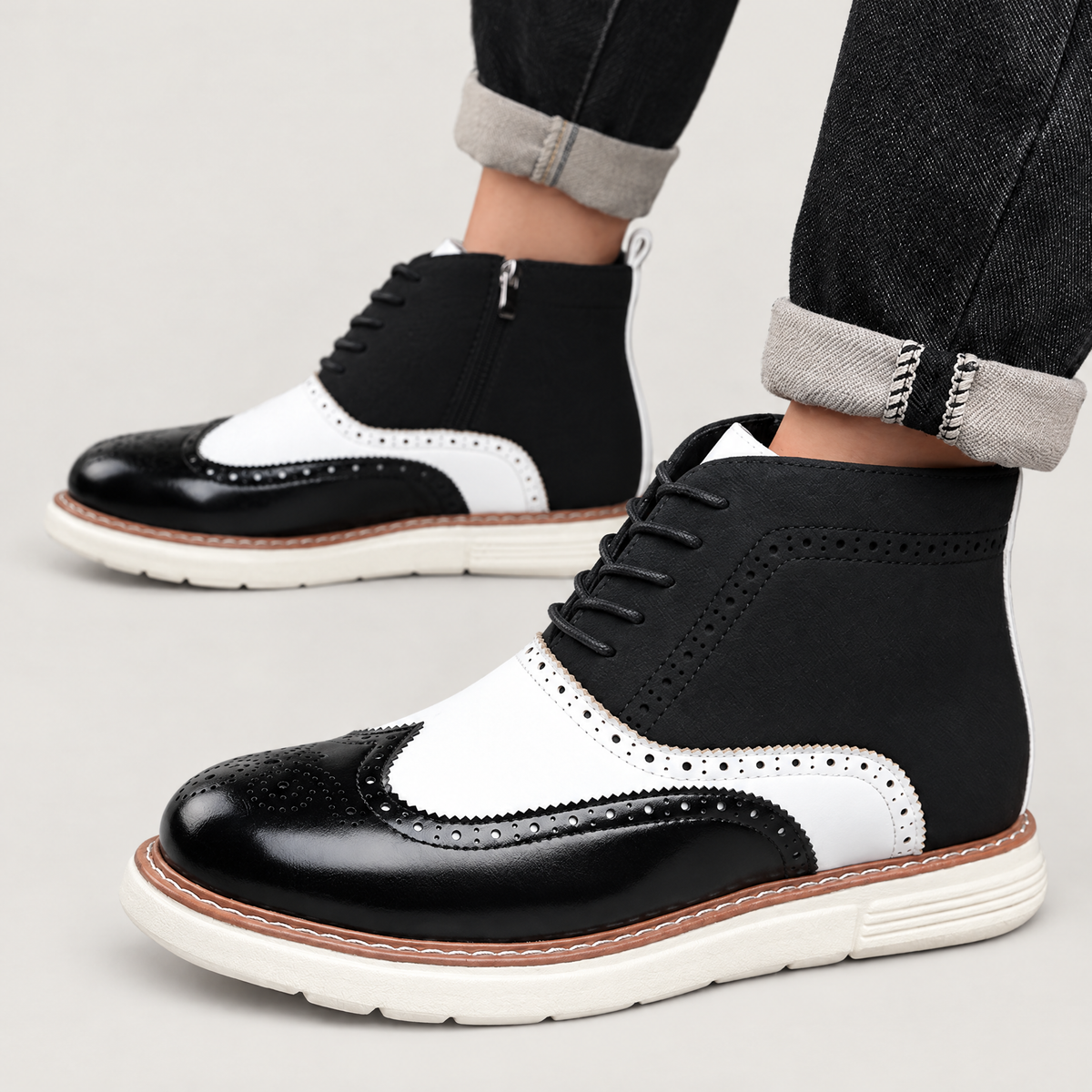 Men's wingtip brogue high-top boots