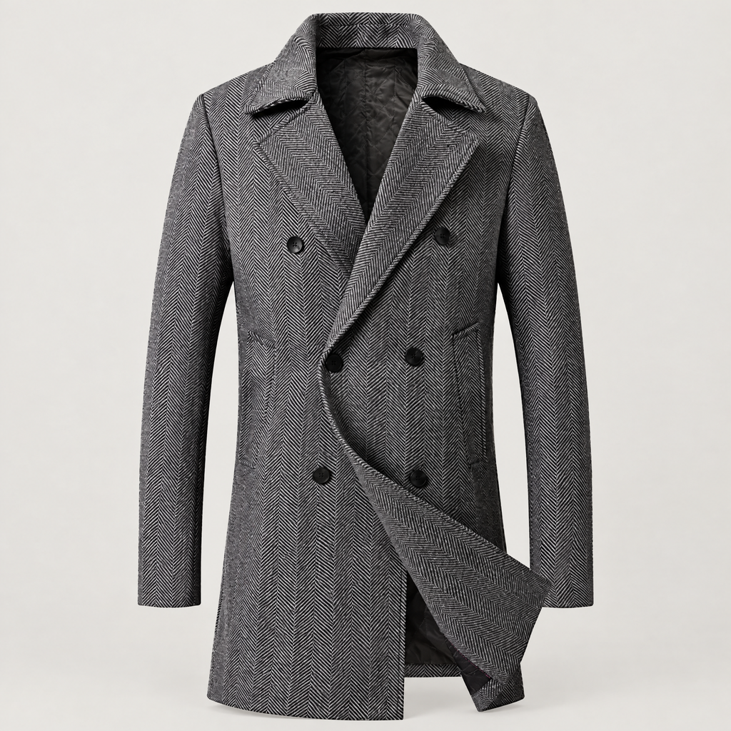 Men's double-breasted herringbone coat