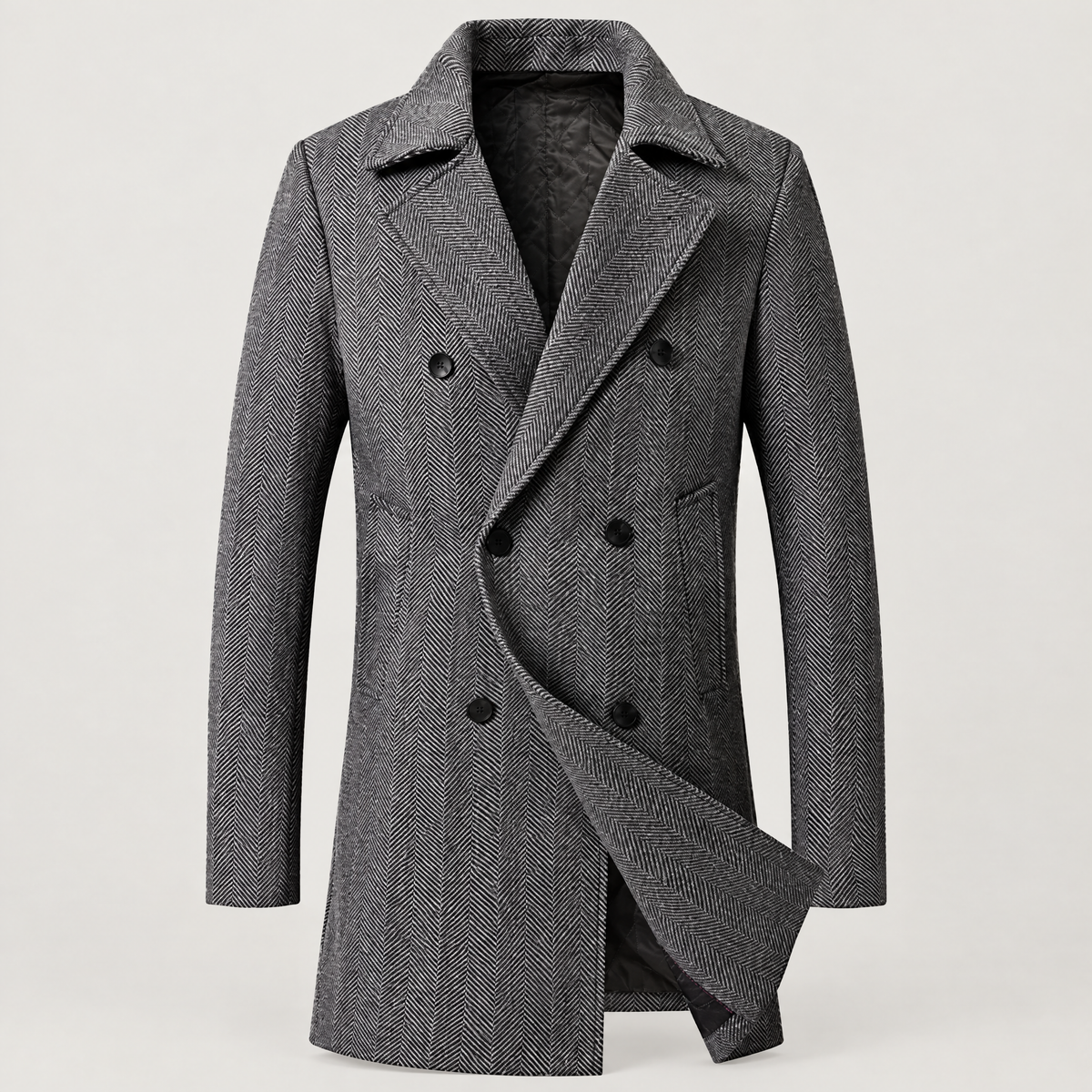 Men's double-breasted herringbone coat
