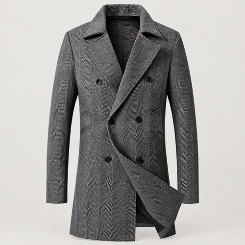 Men's double-breasted herringbone coat