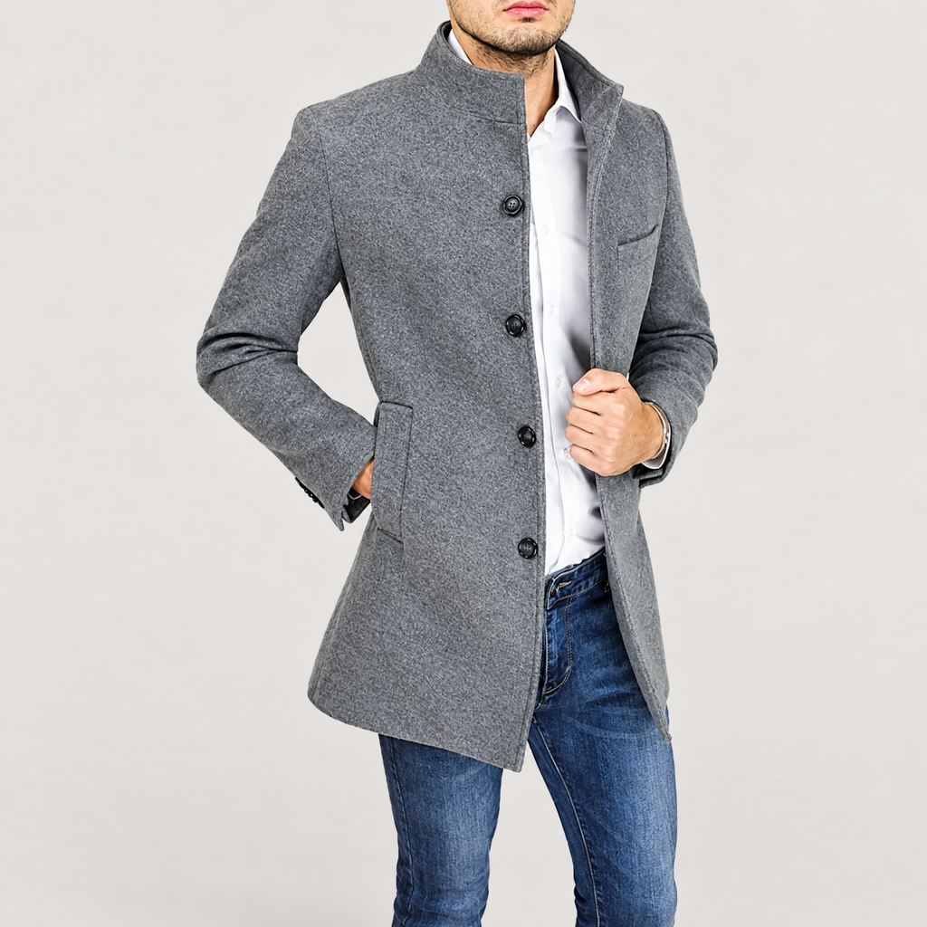 Men's grey stand-collar coat