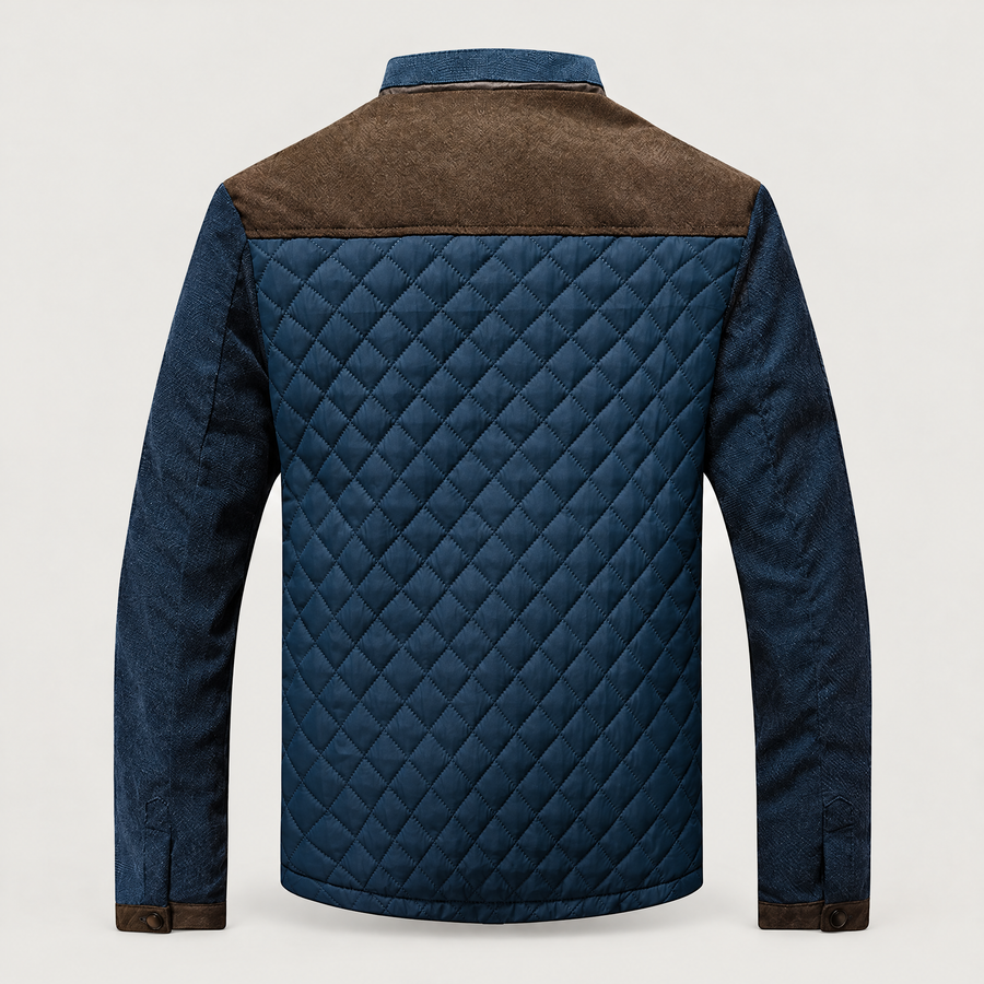 Men's Quilted Jacket – Navy with Brown or Grey Yoke | Stand Collar Fall Jacket