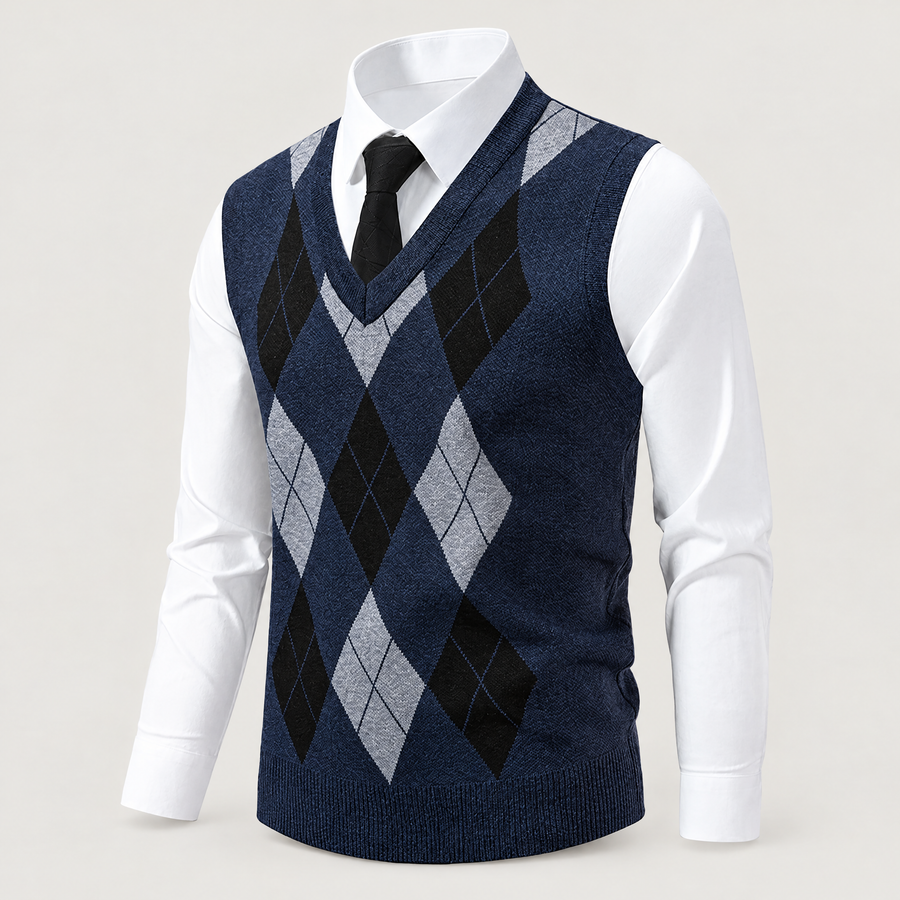 Men's Argyle Sweater Vest – Navy, Brown | V-Neck Knit Vest