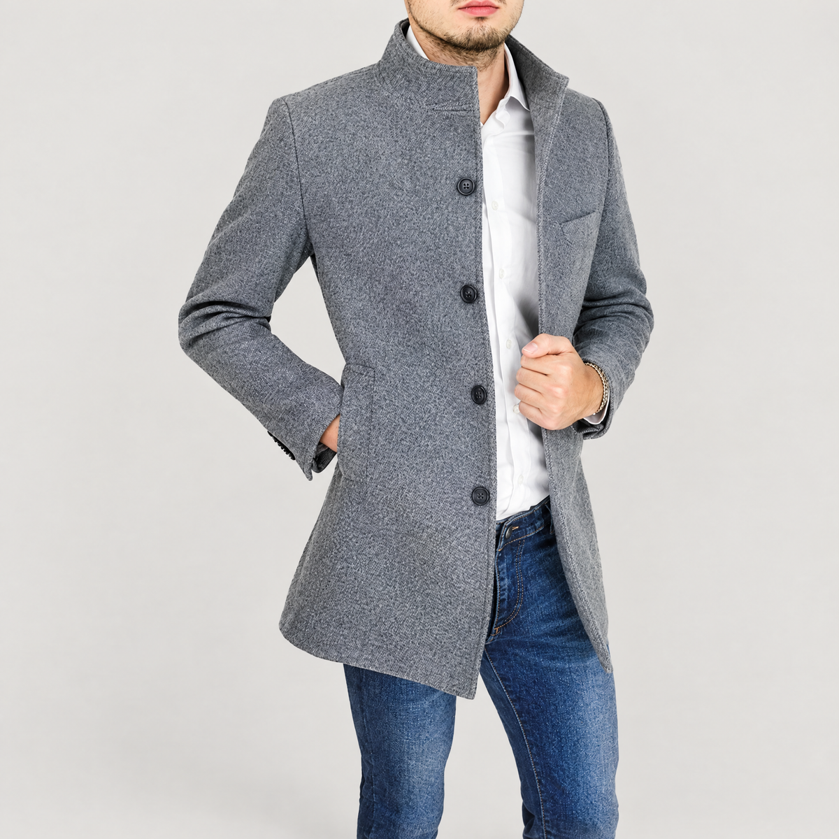 Men's grey stand-collar coat