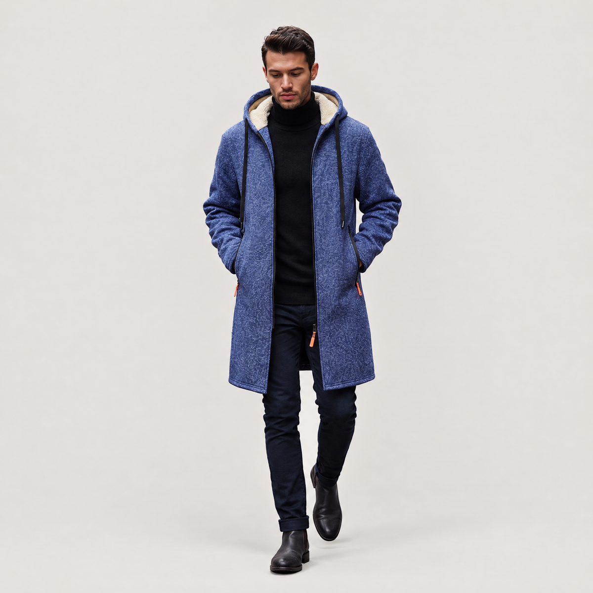 Men's hooded longline coat
