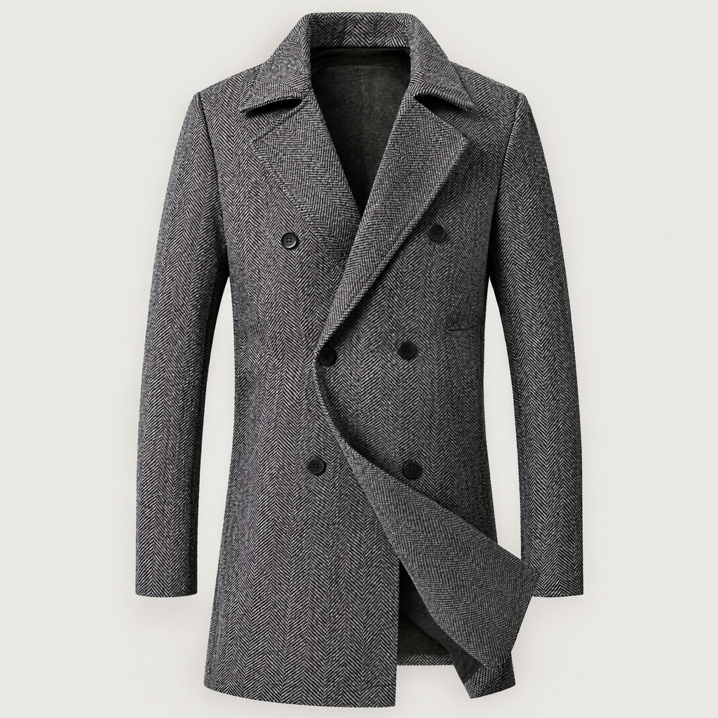 Men's double-breasted herringbone coat