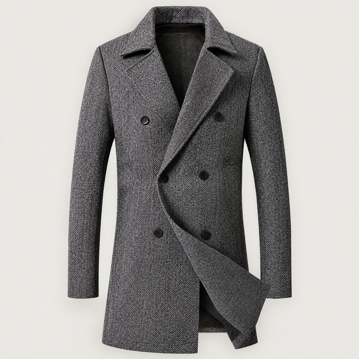 Men's double-breasted herringbone coat