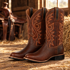 Men's embroidered cowboy boots – Brown – in a barn