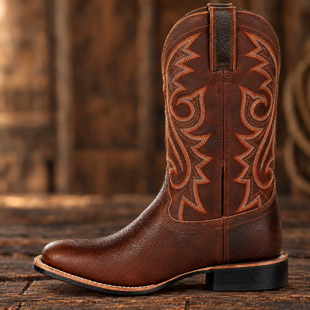 Men's embroidered cowboy boots – Brown – embroidery detail